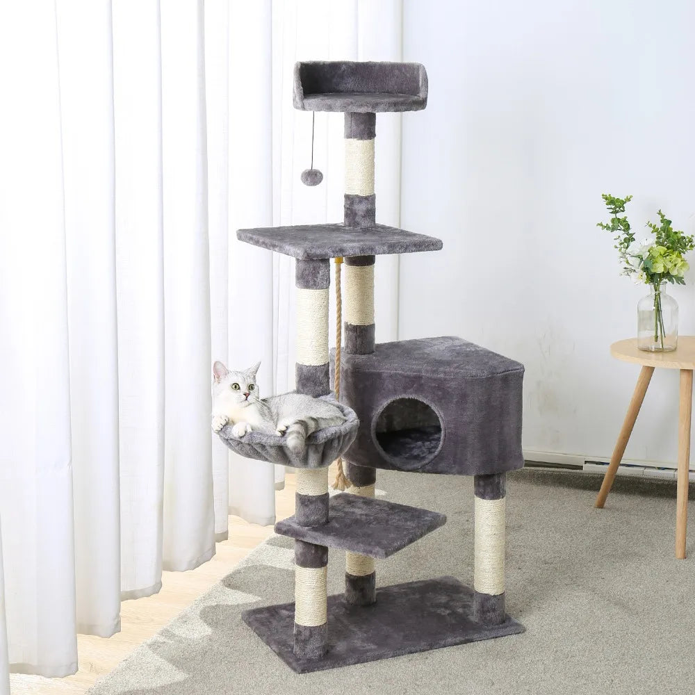 Pet Cat Tree House Condo Perch Entertainment Playground Stable Furniture for Kitten Multi-Level Tower for Large Cat Cozy Hommock