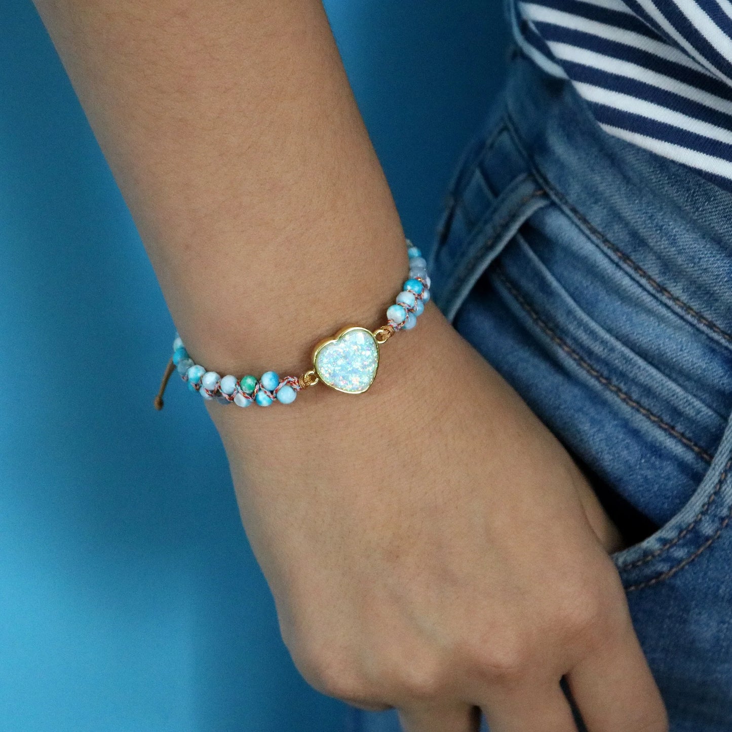 Jewelry Reiki Healing for Women Bracelet Natural Stone Heart String Handmade Braided Bracelets Emperor's Stone Wrap Bracelet
