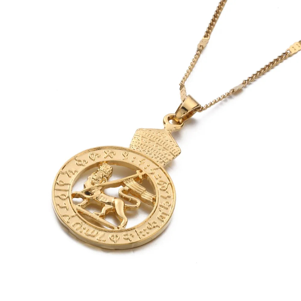 Gold Color Ethiopian Lion Pendant Necklace African Eritrea Trendy Round Chain Jewelry