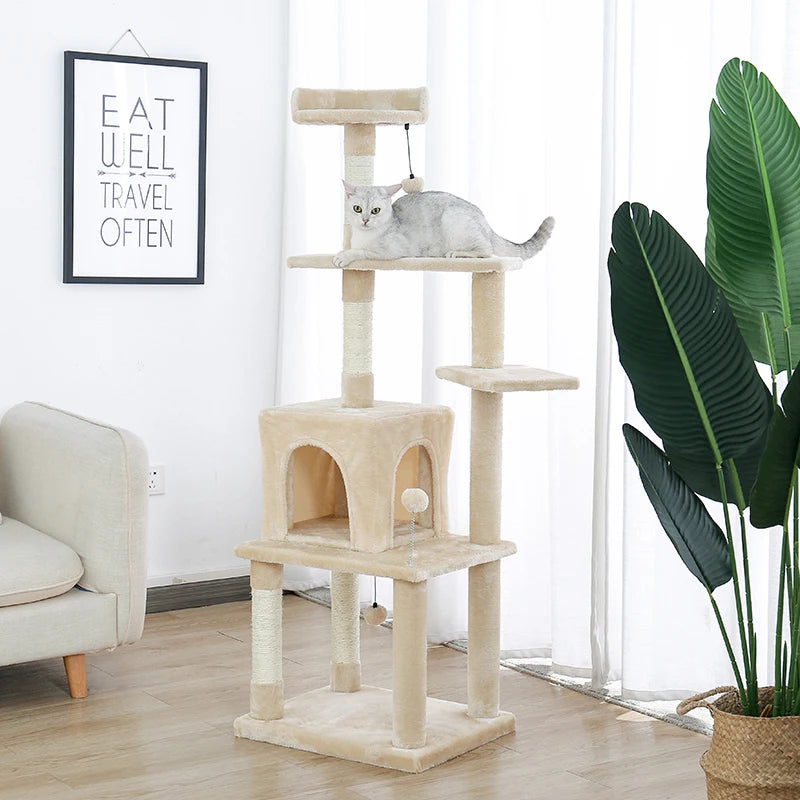 Pet Cat Tree House Condo Perch Entertainment Playground Stable Furniture for Kitten Multi-Level Tower for Large Cat Cozy Hommock