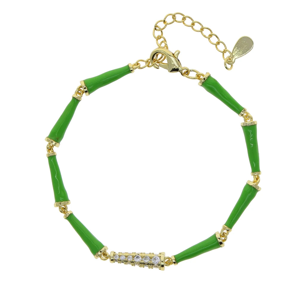 Rainbow Neon Enamel Beaded Link Chain Colorful Gold Color Women Girl New Bracelet