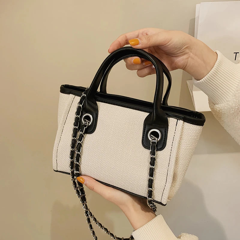 Women Tote Bag Fashion Canvas Large Capacity Handbag Casual Chains Shoulder Bags Ladies Big Messenger Bag Shopping Bag