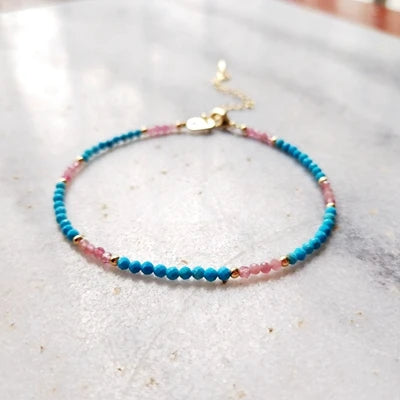 Lii Ji Multi Color Bracelet Natural Stone Lapis lazuli Peridot Labradorite Pink Tourmaline Dyed Turquoise Bracelet 1pcs