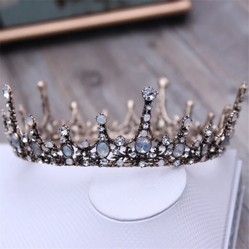 Vintage Baroque Tiara Crown Bride Crystal Queen King Crown Wedding Hair Jewelry Accessories Women Men Pageant Prom Headpiece