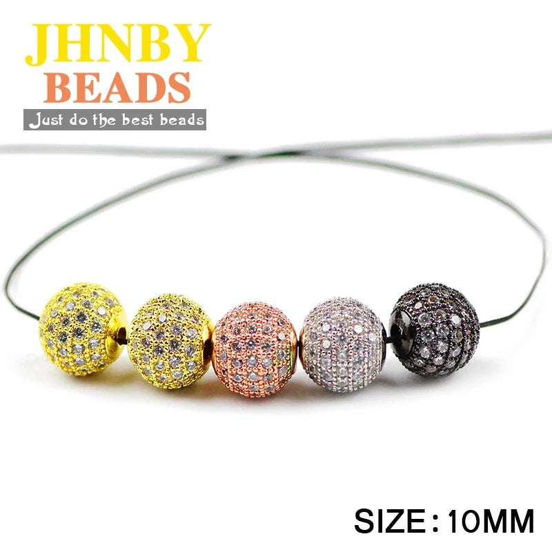 JHNBY 4pcs White Zircon Copper Spacer Beads 6/8/10mm Round Pave CZ Crystal Ball Loose Beads Jewelry Bracelet Making DIY Findings