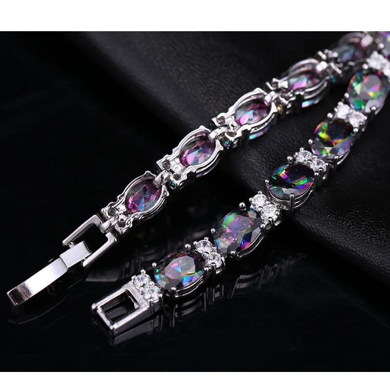 CWWZircons Luxury Design Multicolor Oval Rainbow Mystic Crystal Women Fancy Bracelet with Cubic Zirconia Stones CB149