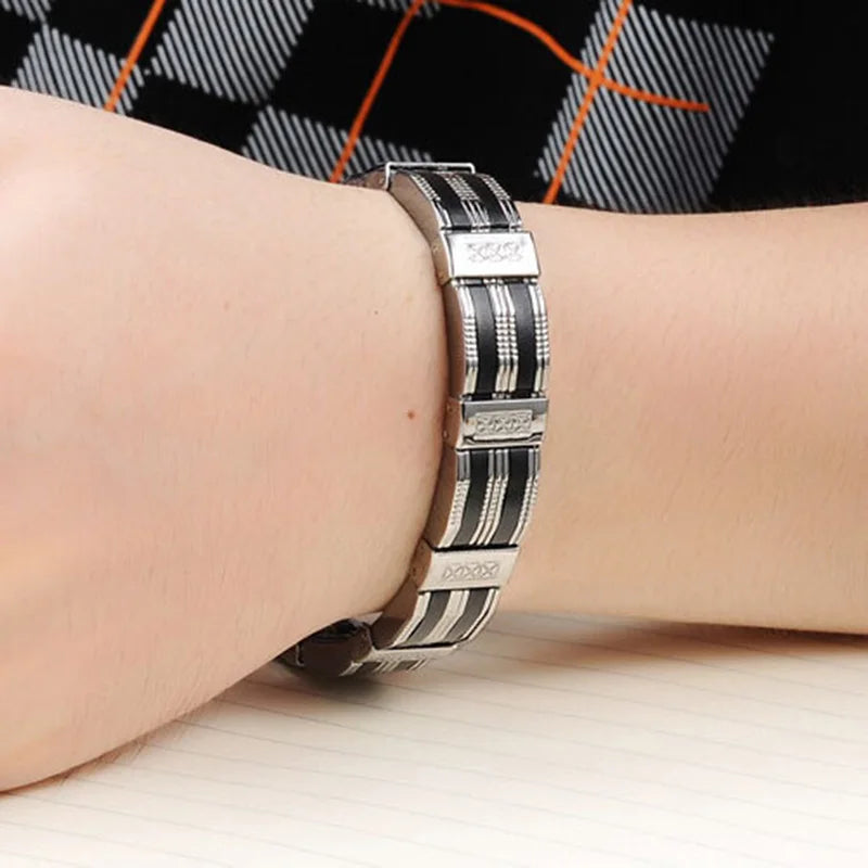 Personality Men Bracelet High Quality Stainless Steel & Silicone Bracelets Men Jewelry Accessories For Best Friends Wristband