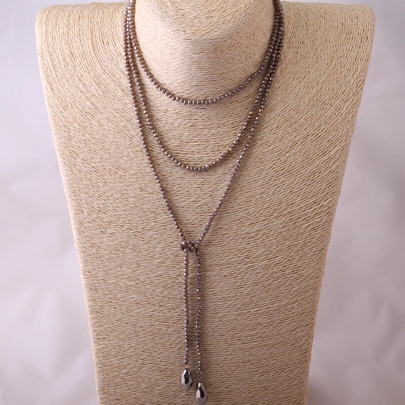 Mini Brown Crystal Beads Statement Necklaces Glass Beads Neck Long Water Drop Necklace