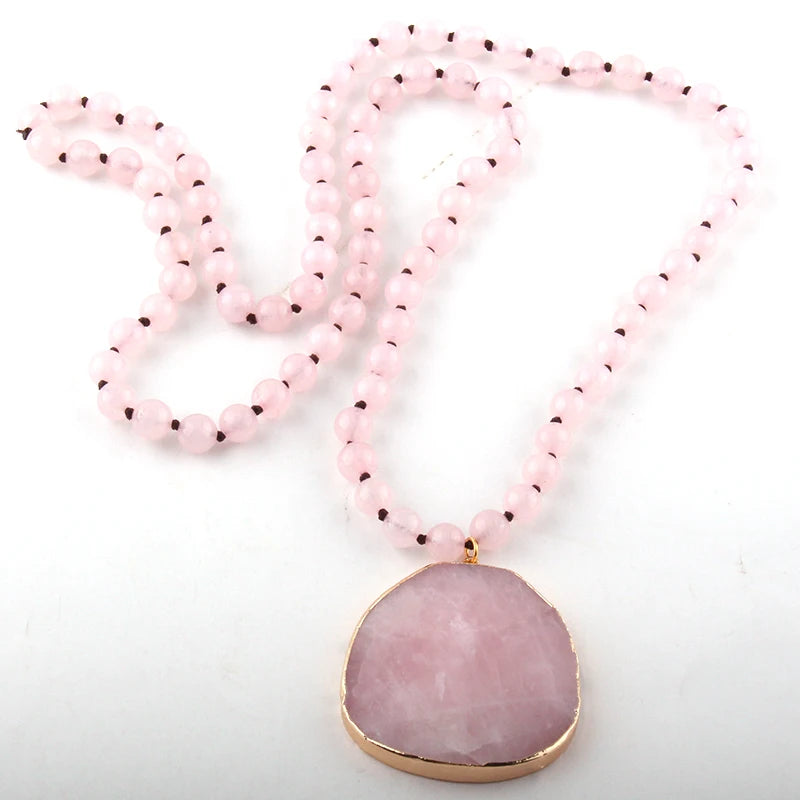 Fashion Natural Stone long Knotted Necklaces Facet Stone Drop Pendant Women Ethnic Necklace
