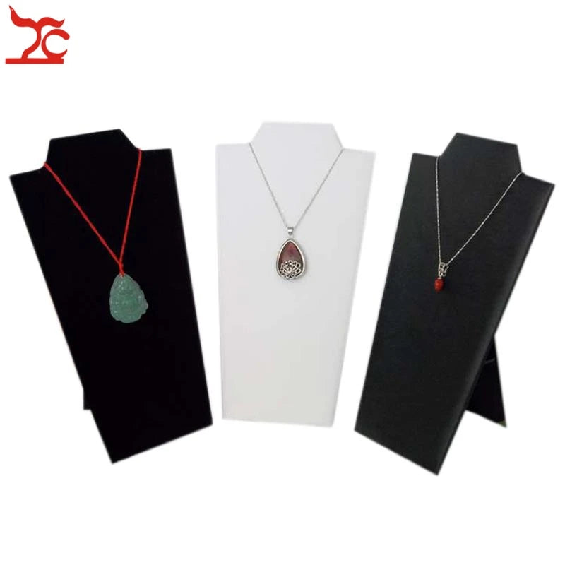 Wooden Necklace Stand White Pu Jewelry Pendant Display Holder Organizer Storage Easel Shelf Rack 3 Color 12.5*22.5Cm