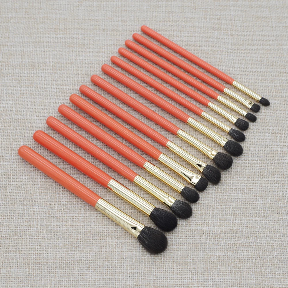 Professional Handmade Makeup Brushes Kit Soft Blue Squirrel Goat Hair Eye Shadow Blending Brush Orange Handle Make Up Brush Set