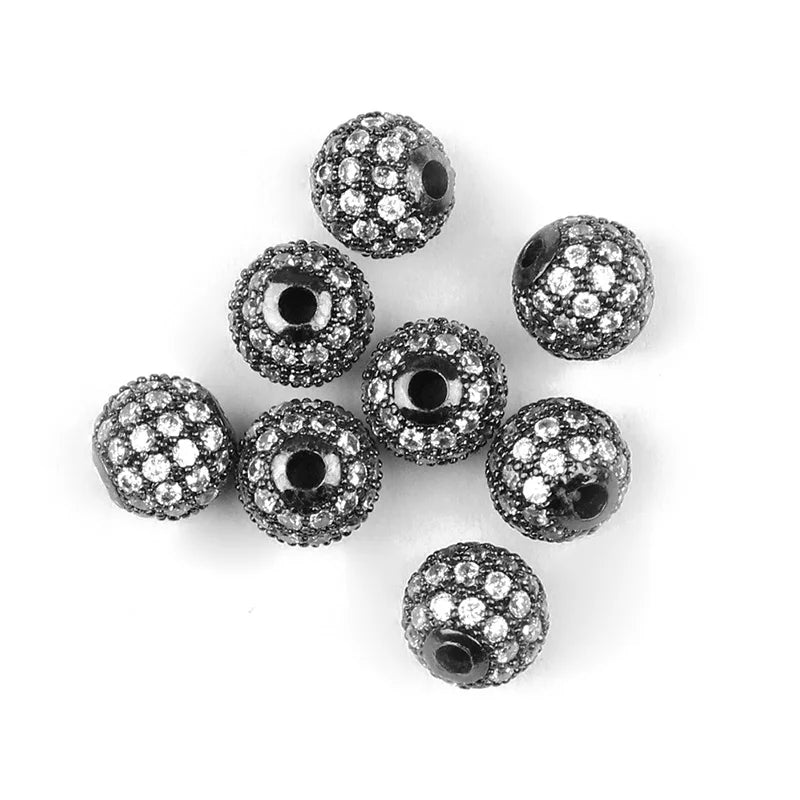 JHNBY 4pcs White Zircon Copper Spacer Beads 6/8/10mm Round Pave CZ Crystal Ball Loose Beads Jewelry Bracelet Making DIY Findings