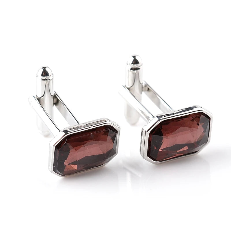 real stone cufflinks Pink blue purple green orange Crystal Cufflinks For Men Business Cuff Buttons Men's Shirt Cuff Links gifts