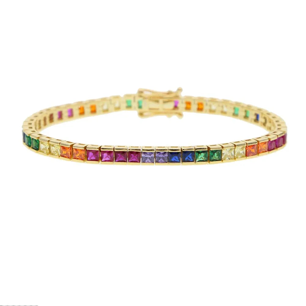 fashion shiny cz fine fashion bracelet rainbow colorful square cz tennis chain gorgeous trendy bracelet for women 17cm