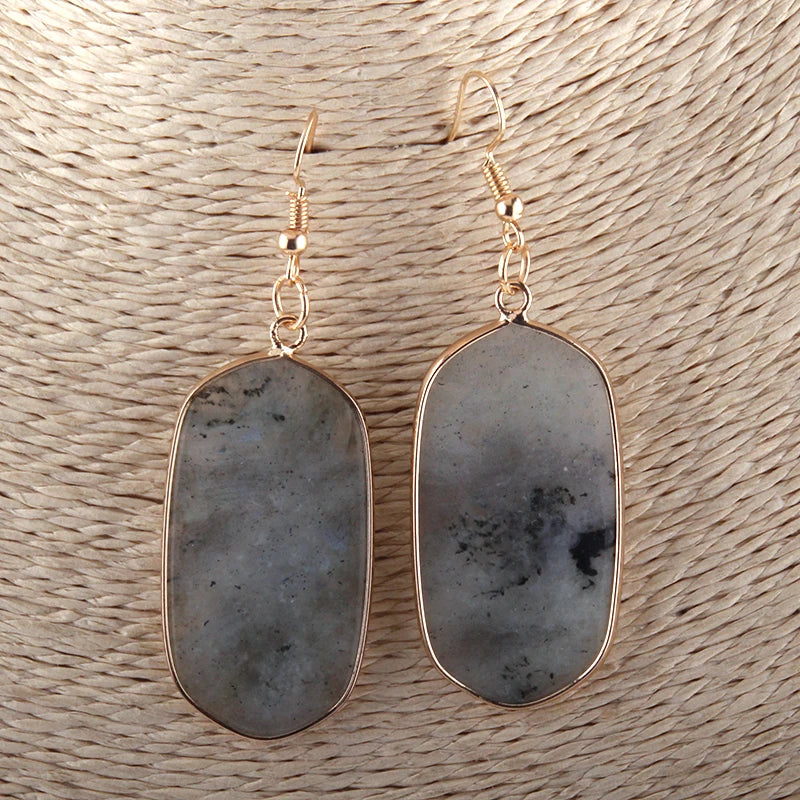 Hot Fashion Rectangle Natural Stone Earring Gary and Pink Women Drop Earrings