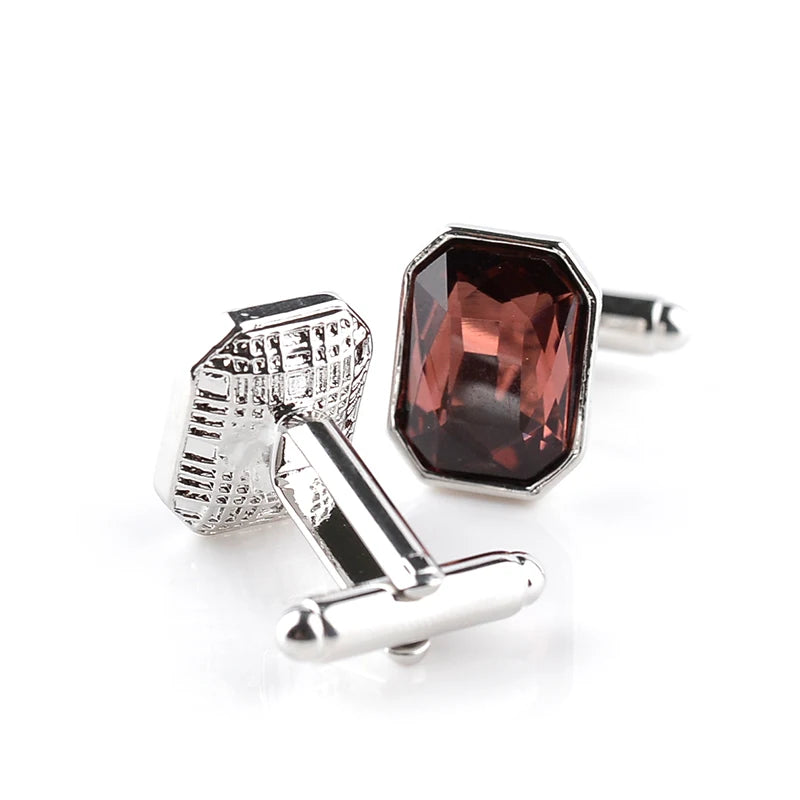 real stone cufflinks Pink blue purple green orange Crystal Cufflinks For Men Business Cuff Buttons Men's Shirt Cuff Links gifts