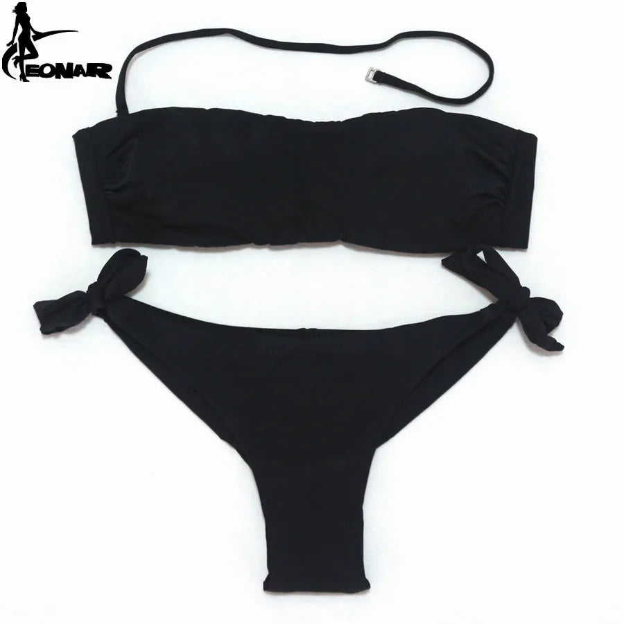 EONAR Bikini 2025 Solid Women Swimsuit  Brazilian Cut Bottom Bikini Set Push Up Swimwear Femme Bathing Suits Sport Beach Wear