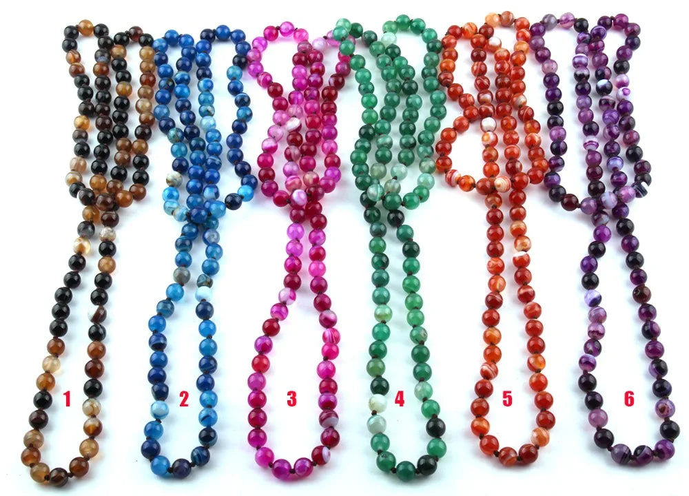 Free Shipping Fashion Jewelry Onyx Semi Precious Stones Bead long Knotted Necklace