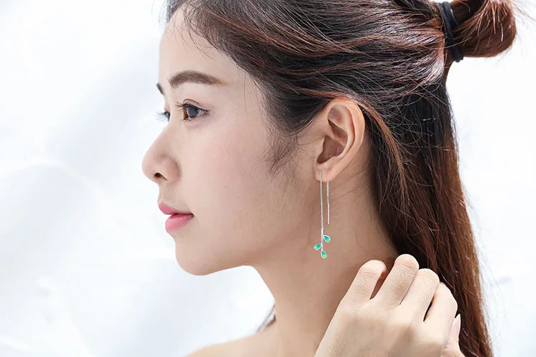New Arrival Beautiful Colorful Leaf Ear Line 925 Sterling Silver Jewelry Personality National Women Gift Dangle Earrings E214