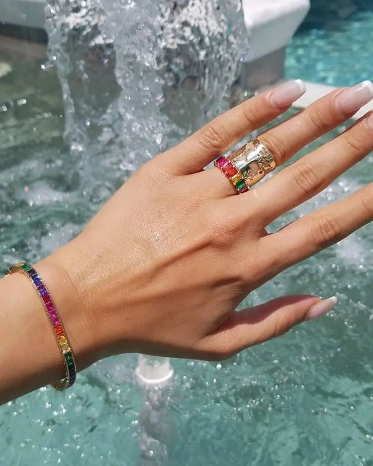 fashion shiny cz fine fashion bracelet rainbow colorful square cz tennis chain gorgeous trendy bracelet for women 17cm