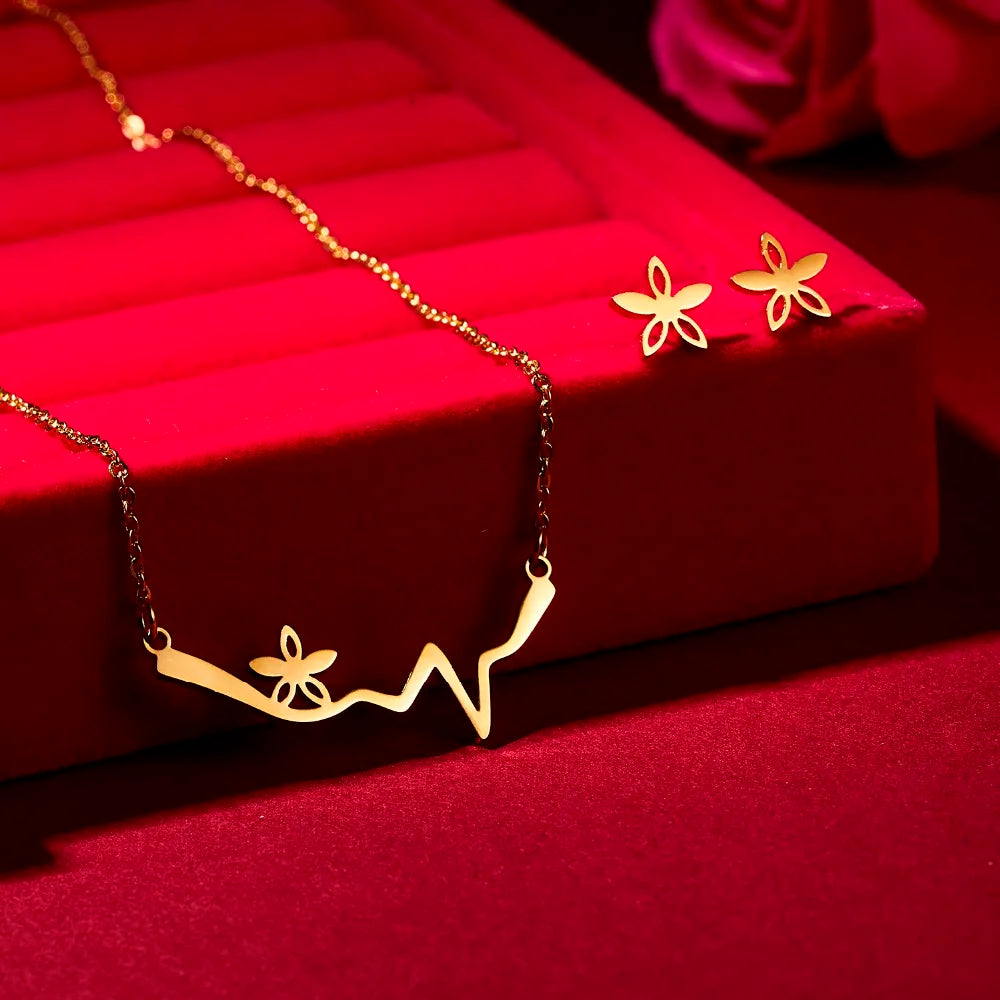 Cute Cat Butterfly Jewelry Set Stainless Steel Animal Infinity 8 Stars Heart Pendant Necklace Earrings Set Best Friends Gift