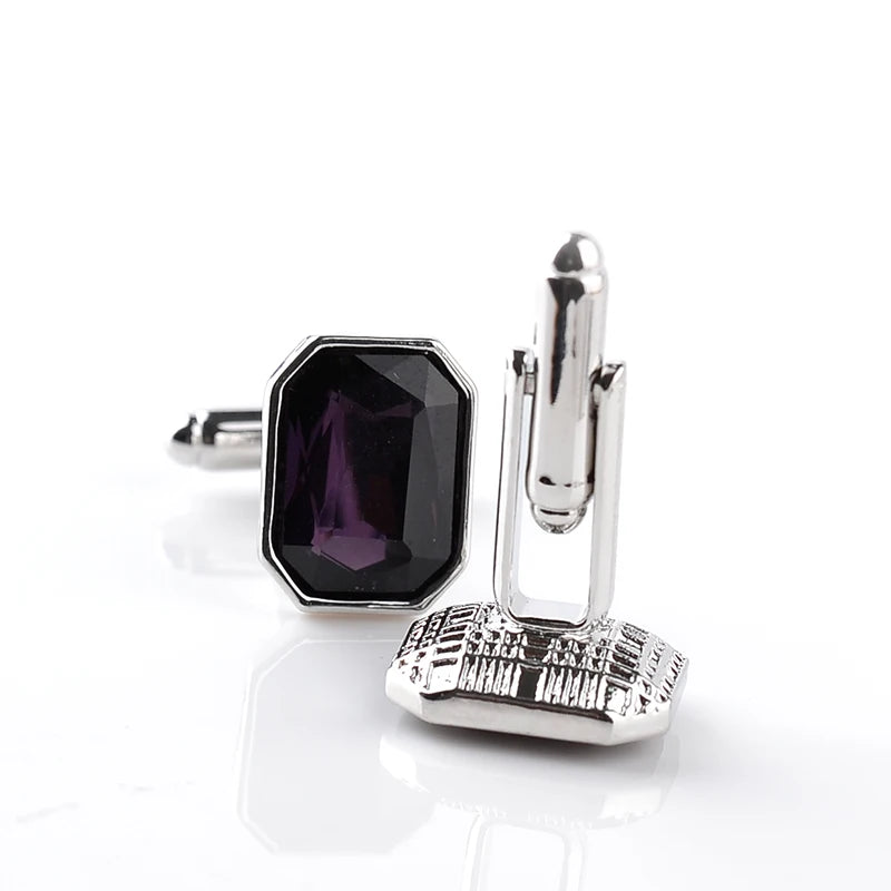 real stone cufflinks Pink blue purple green orange Crystal Cufflinks For Men Business Cuff Buttons Men's Shirt Cuff Links gifts