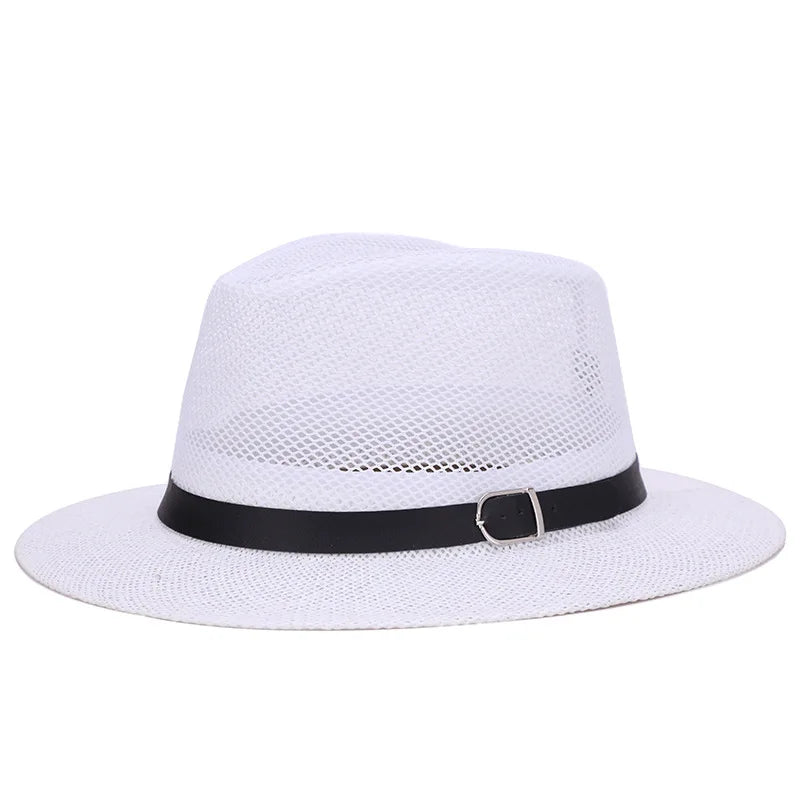 Men's British jazz hat breathable mesh hat outdoor sun protection sun hat summer hat linen big hat