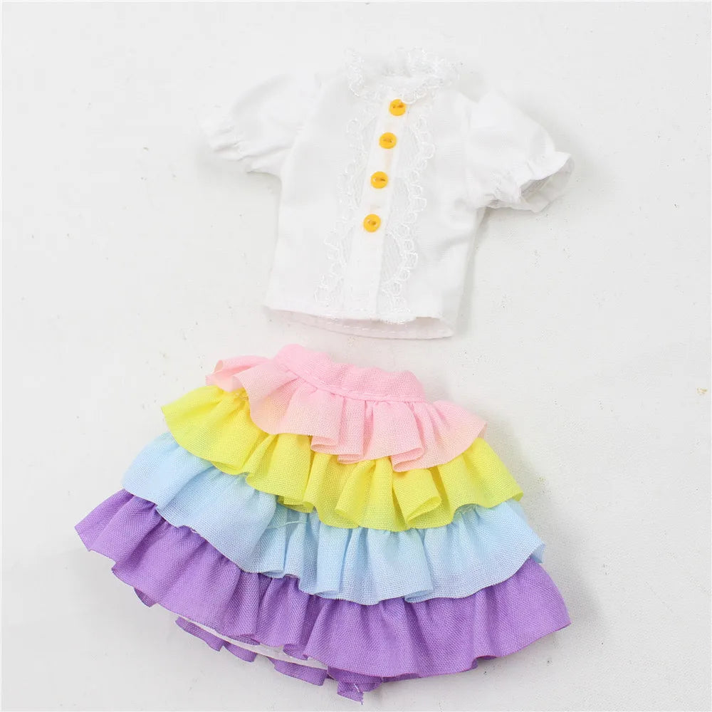 ICY DBS Blyth doll Clothes Christmas Gift toy rainbow dress white shirt white skirt anime outfits