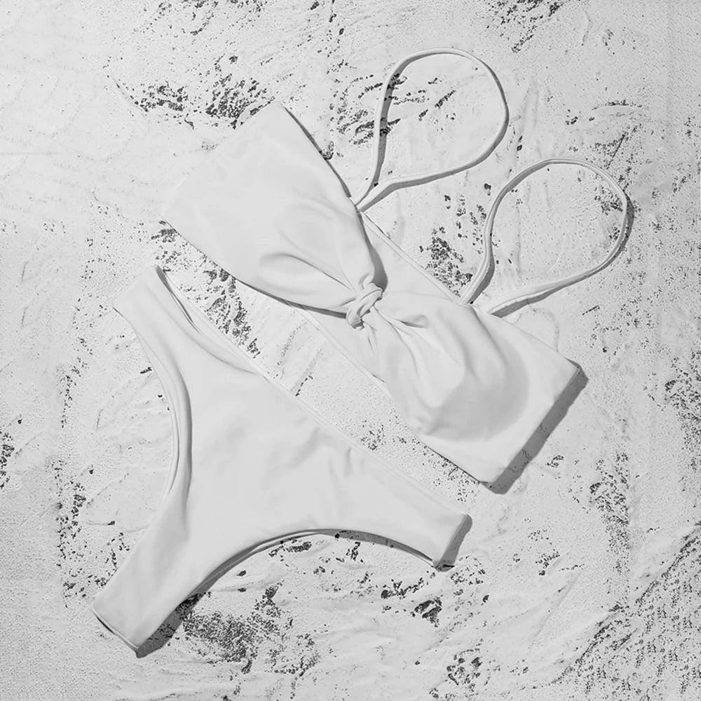 ZTVitality Sexy Solid Bow Bikinis Push Up Bikini 2021 Straps Padded Low Waist Swimsuit Bandage Swimwear Women Brazilian Biquini