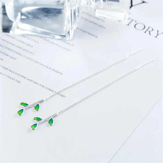 New Arrival Beautiful Colorful Leaf Ear Line 925 Sterling Silver Jewelry Personality National Women Gift Dangle Earrings E214