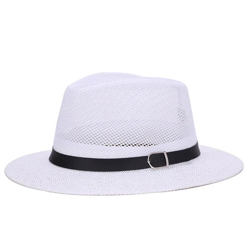 Men's British jazz hat breathable mesh hat outdoor sun protection sun hat summer hat linen big hat