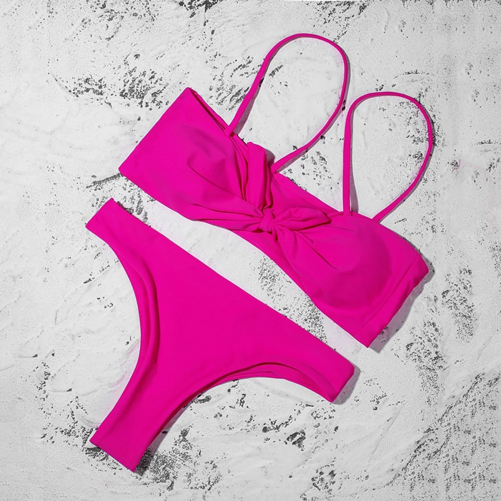 ZTVitality Sexy Solid Bow Bikinis Push Up Bikini 2021 Straps Padded Low Waist Swimsuit Bandage Swimwear Women Brazilian Biquini