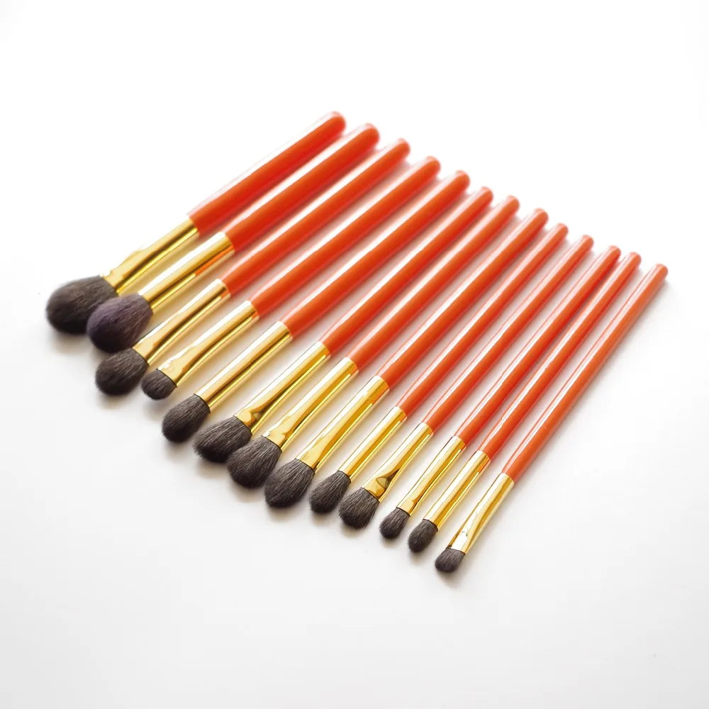 Professional Handmade Makeup Brushes Kit Soft Blue Squirrel Goat Hair Eye Shadow Blending Brush Orange Handle Make Up Brush Set