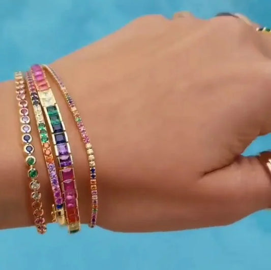 fashion shiny cz fine fashion bracelet rainbow colorful square cz tennis chain gorgeous trendy bracelet for women 17cm