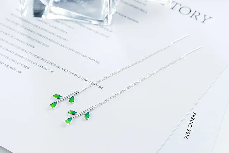 New Arrival Beautiful Colorful Leaf Ear Line 925 Sterling Silver Jewelry Personality National Women Gift Dangle Earrings E214