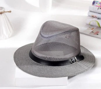 Men's British jazz hat breathable mesh hat outdoor sun protection sun hat summer hat linen big hat