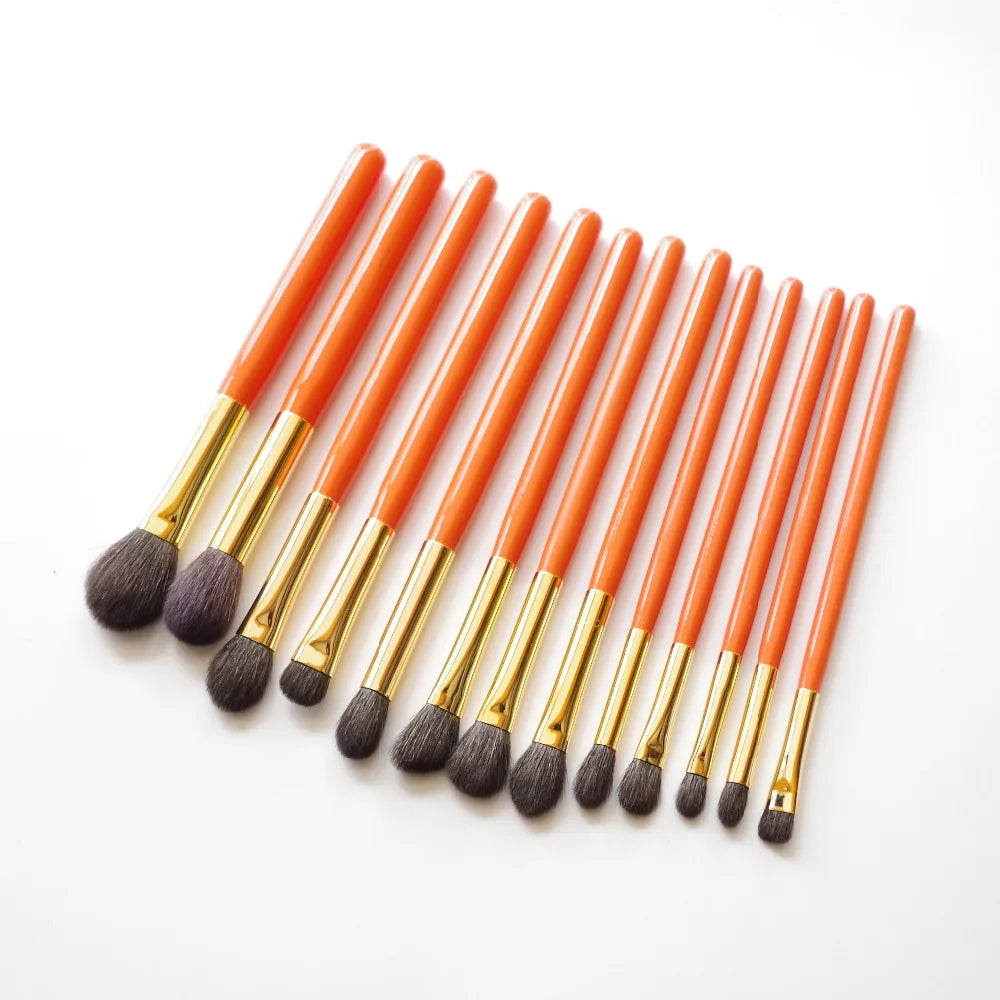 Professional Handmade Makeup Brushes Kit Soft Blue Squirrel Goat Hair Eye Shadow Blending Brush Orange Handle Make Up Brush Set