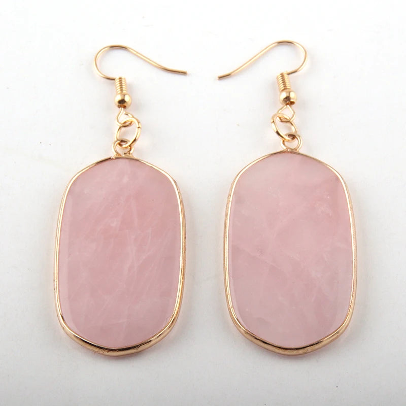 Hot Fashion Rectangle Natural Stone Earring Gary and Pink Women Drop Earrings