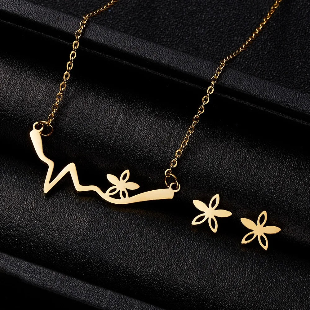 Cute Cat Butterfly Jewelry Set Stainless Steel Animal Infinity 8 Stars Heart Pendant Necklace Earrings Set Best Friends Gift