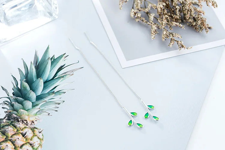 New Arrival Beautiful Colorful Leaf Ear Line 925 Sterling Silver Jewelry Personality National Women Gift Dangle Earrings E214