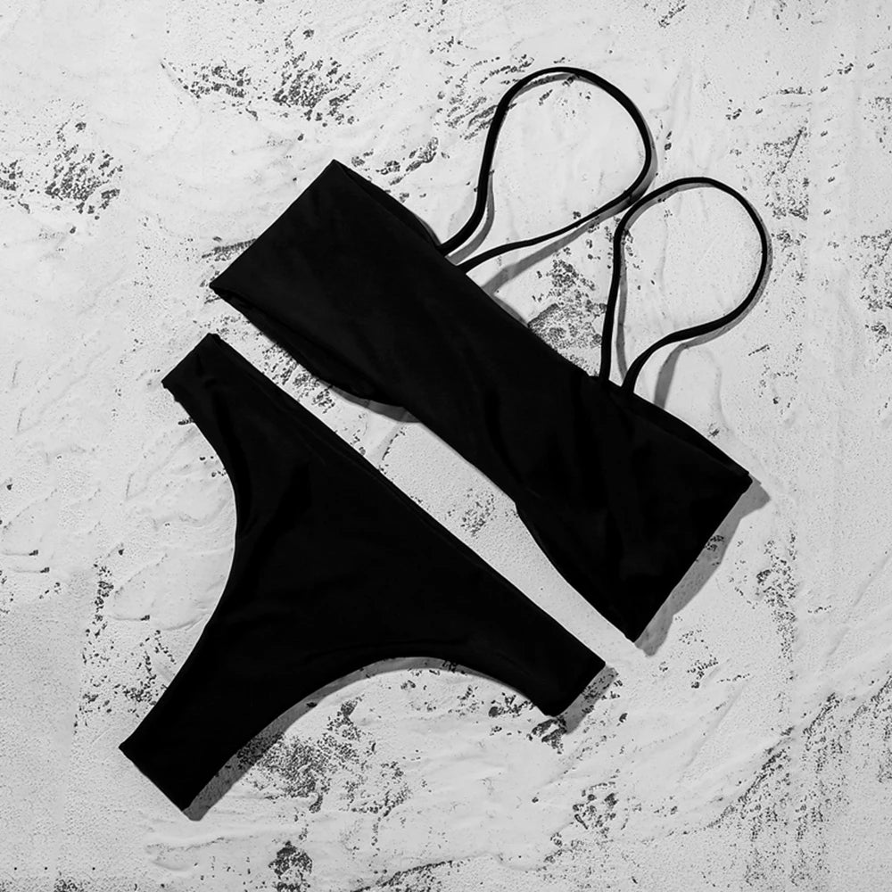 ZTVitality Sexy Solid Bow Bikinis Push Up Bikini 2021 Straps Padded Low Waist Swimsuit Bandage Swimwear Women Brazilian Biquini