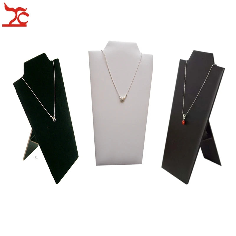 Wooden Necklace Stand White Pu Jewelry Pendant Display Holder Organizer Storage Easel Shelf Rack 3 Color 12.5*22.5Cm
