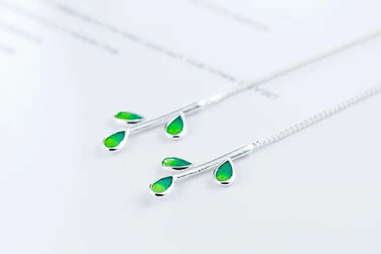 New Arrival Beautiful Colorful Leaf Ear Line 925 Sterling Silver Jewelry Personality National Women Gift Dangle Earrings E214