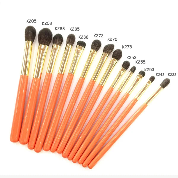 Professional Handmade Makeup Brushes Kit Soft Blue Squirrel Goat Hair Eye Shadow Blending Brush Orange Handle Make Up Brush Set