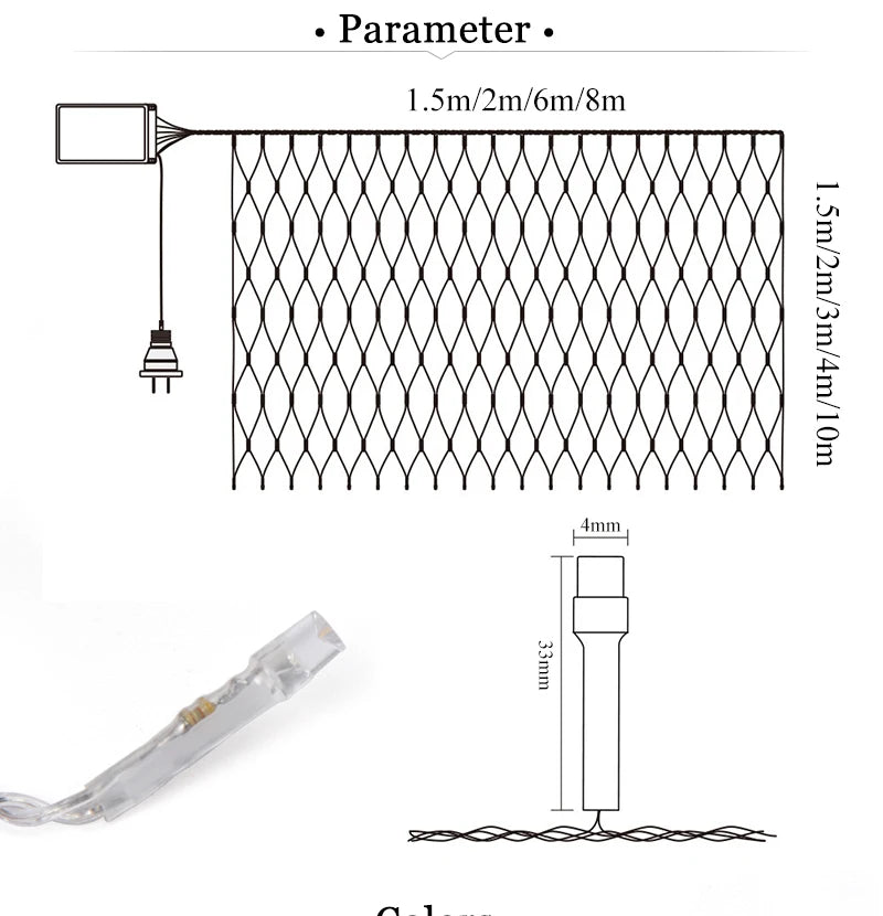 3mx2m 2mx2m 1.5mX1.5m Christmas Garlands LED String Christmas Net Light Fairy Xmas Party Garden Wedding Decoration Curtain Light