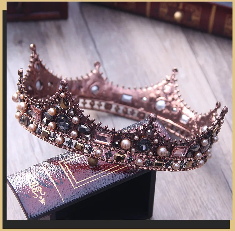 Vintage Baroque Tiara Crown Bride Crystal Queen King Crown Wedding Hair Jewelry Accessories Women Men Pageant Prom Headpiece