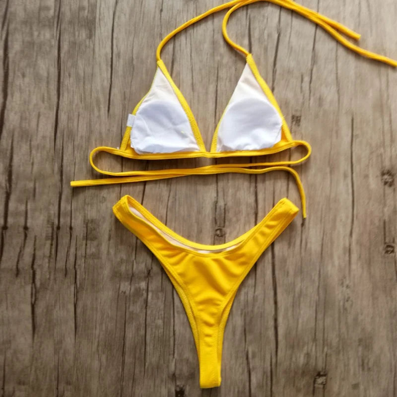 Bandeau Tanga Bikinis Ribbed Bikini 2025 Sexy High Cut Bikini Set Brazilian Swimsuit Thong Swimwear Women Girls Swimming Suit