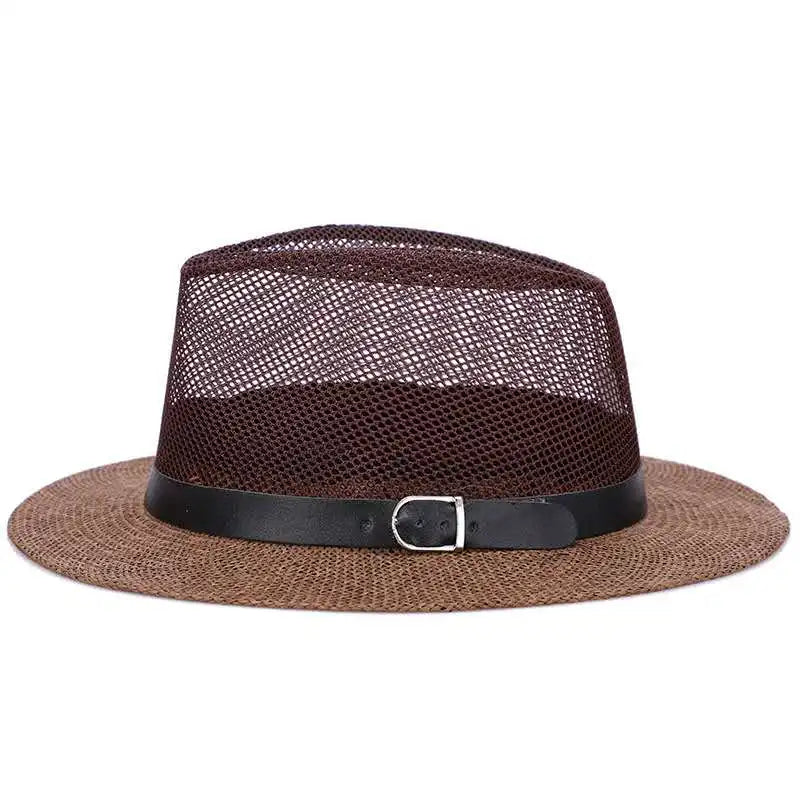 Men's British jazz hat breathable mesh hat outdoor sun protection sun hat summer hat linen big hat