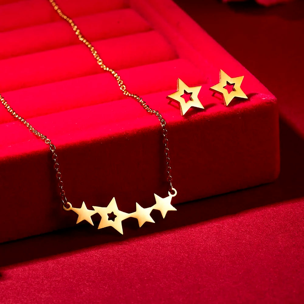 Cute Cat Butterfly Jewelry Set Stainless Steel Animal Infinity 8 Stars Heart Pendant Necklace Earrings Set Best Friends Gift