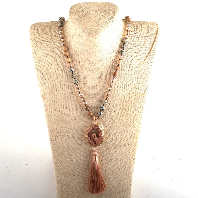 RH Fashion Bohemian Jewelry Natural Stones Crystal Knotted Druzy Stone Links Tassel Necklaces Women Gift Drop Shipping